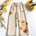 thumbnail image 5 of Hearthz Thanksgiving Fleece Pajama Fall Maple Leaf Print Wide Leg Women's Pajama Bottoms Elastic Drawstring High Waist Sleeping Pants Women Flannel Pj Pants, 5 of 6