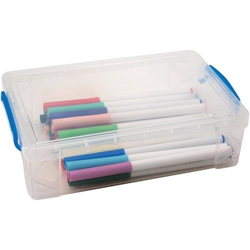 Advantus Clear Large Pencil Box External Dimensions: 5.5' Width x 9' Depth x 2.6' Height - 152 x Crayon, 100 x Pencil, 50 x Pen, 30 x Marker - Stackable - Plastic - Clear - For Pen/Pencil, Marker, Cra
