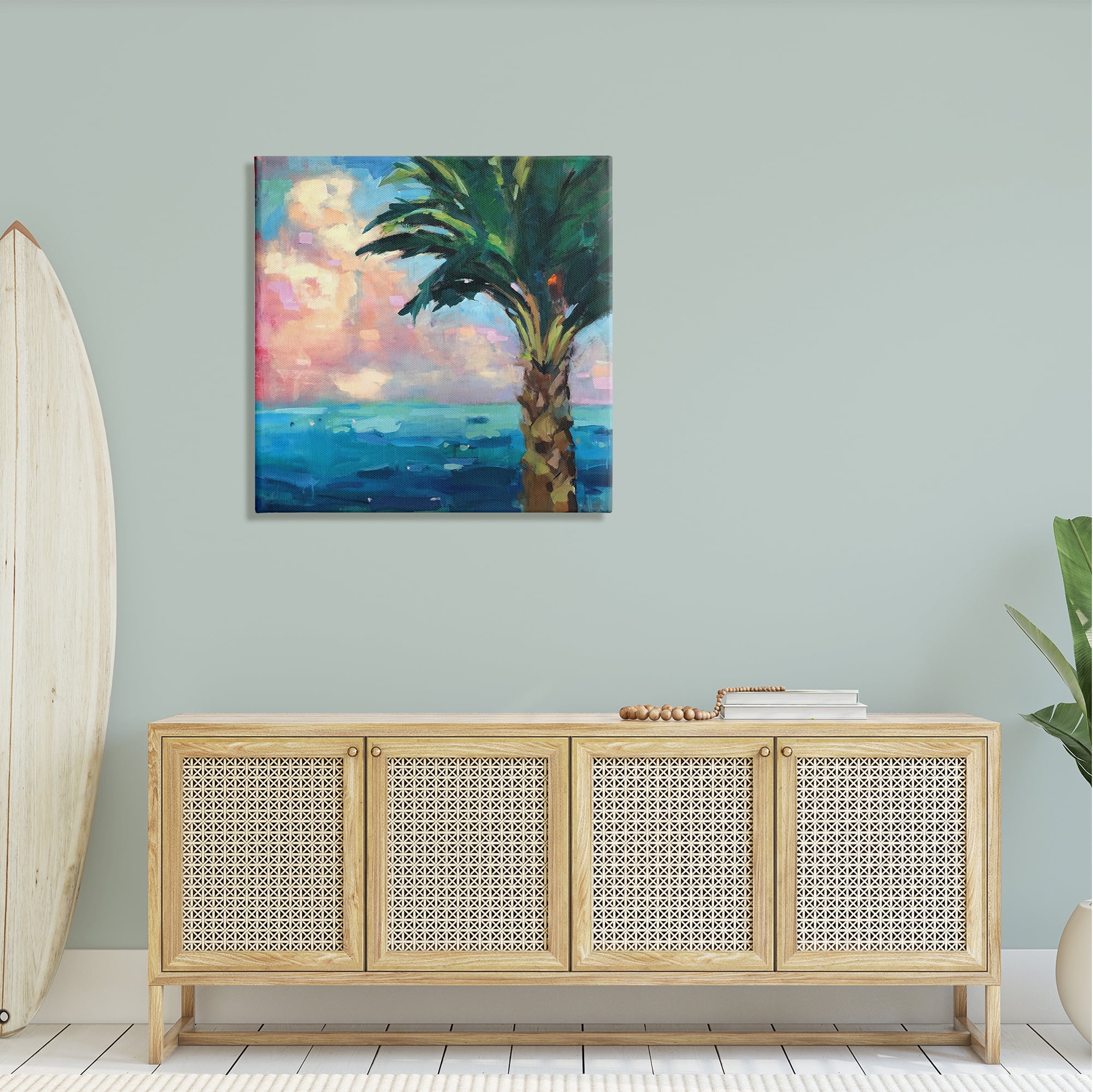 Stupell Industries Bold Beach Horizon Palm Tree Pink Sunlit Clouds Painting Gallery Wrapped Canvas Print Wall Art, Design by Page Pearson Railsback