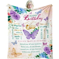 Birthday Gifts for Women, Happy Birthday Presents for Women Friendship Throw Blanket 50"X60", Best Birthday Queen Gifts Ideas for Mom Female Friend Wife Sister, Butterfly Bday Decorations for Woman