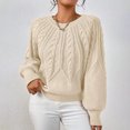 thumbnail image 2 of Hpapadks Sweaters for Women Trendy Casual Solid Color Crew Neck Threaded Pullover Knit Sweaters Womens Sweater Beige L, 2 of 3