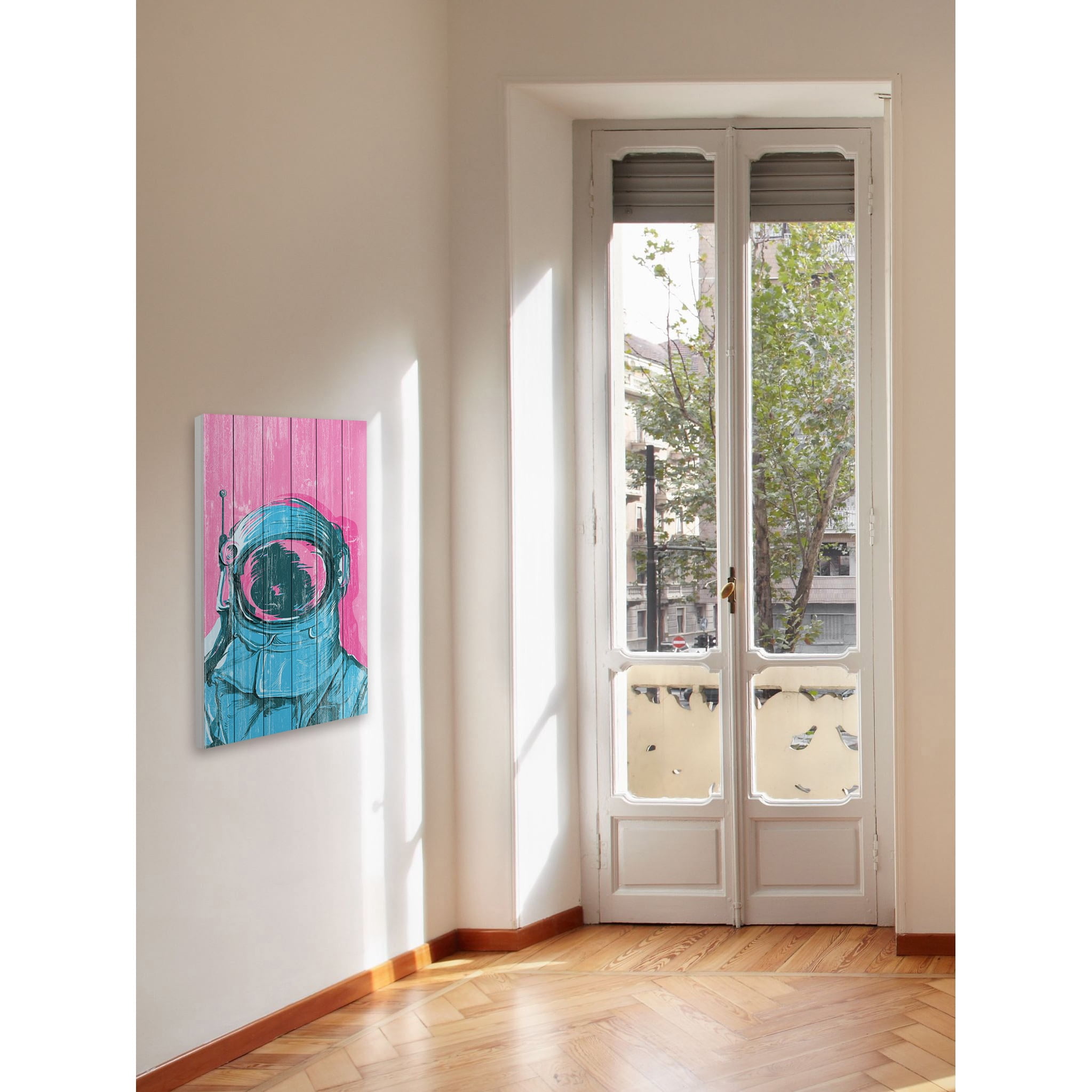 The Astronaut Painting Print on White Wood