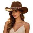 thumbnail image 6 of Western Cowboy Wide Brim Felt Hat, Women Boho Ethnic Tassel Band Fedora Hat Solid Color Four Season Party Daily Outdoor Fashion Hat(Coffee), 6 of 6
