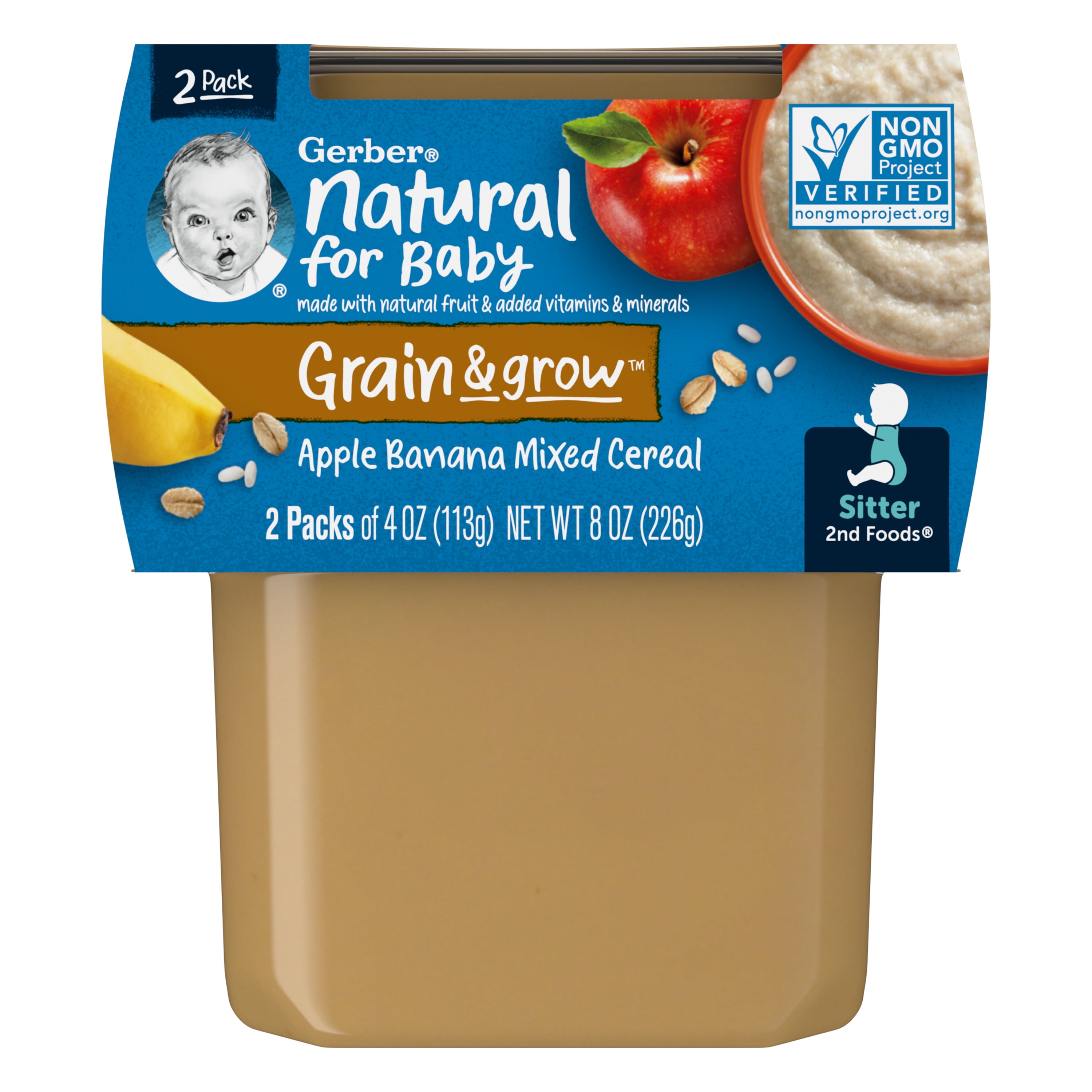 Gerber 2nd Foods Baby Foods, Apple Banana with Mixed Cereal, 4 oz Tub (2 Pack)