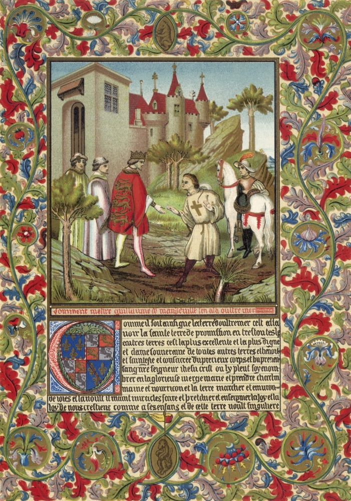 Guillaume De Mandeville3Rd Earl Of Essex (1St Creation) Died 1189 Meets King Richard I The Lionheart In Front Of A French Castle 19Th Century Chromolithograph After An Illuminated Page From 14Th Cent