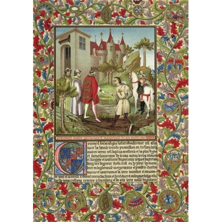 Guillaume De Mandeville3Rd Earl Of Essex (1St Creation)  Died 1189 Meets King Richard I The Lionheart In Front Of A French Castle 19Th Century Chromolithograph After An Illuminated Page From 14Th