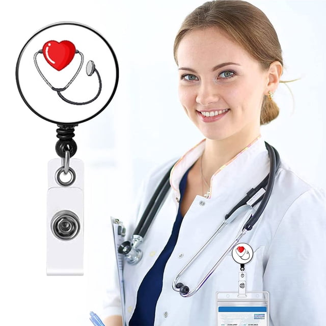 Xihbxyly Porta Credencial de Enfermera, Hebilla Retráctil Fácil de Tirar, Diseño Único, Clip Giratorio de 360 Grados, Superficie Lavable, Porta Credencial para Profesionales, Ideal para Médicos, Enfe