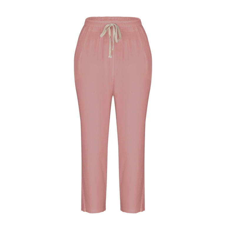 Mrat Women Track Pants Full Length Pants Fashion Ladies Comfortable Leisure  Solid Ninth Pants Pockets Loose Pants Pants for Female Jogger Style Pink L