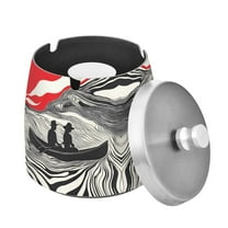 Yayeee Ashtray with Lid for Cigarette Smokeless Stainless Steel Home Ash Holder, Black Illusionary Boat