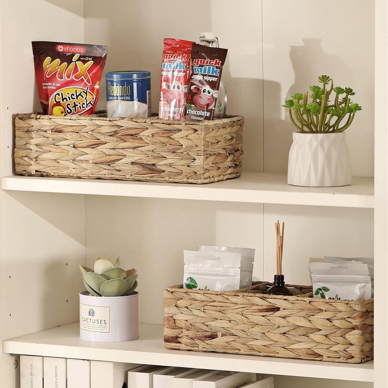 CHOSHOME 3 Section Water Hyacinth Baskets for Shelves, Wicker Storage Baskets for Organizing, 14.5"x 6.5"x 4.6", 2 Pack
