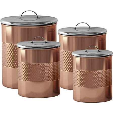 nu steel Set Of 4 Food storage Container Kitchen Hammered Canister Copper & Stainless Steel 1, 1.5, 2, & 4 Quart TG-CH-04C-S4