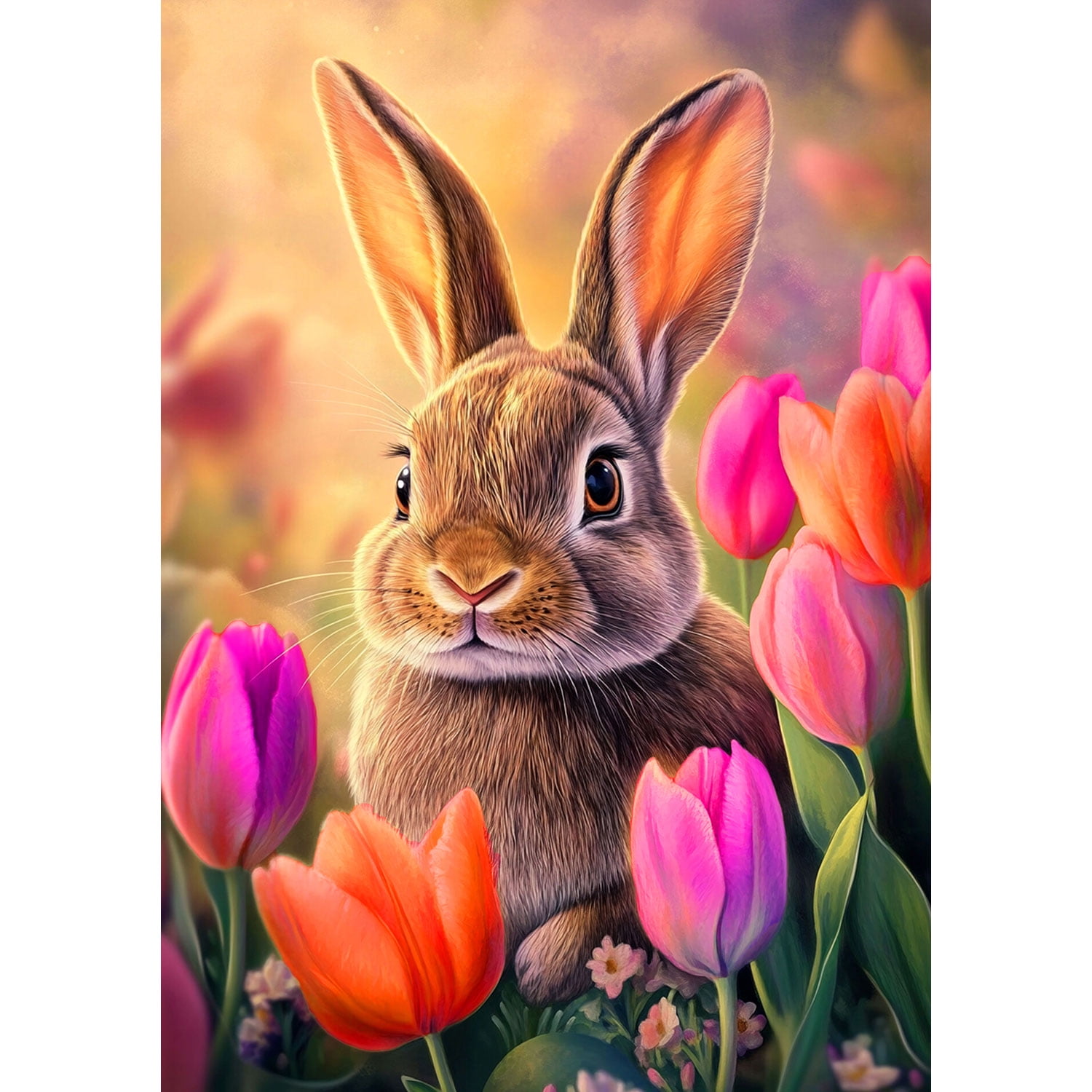 America Forever Spring Bunny House Flag, 28 x 40 inch Double Sided, Cute Rabbit Tulip Flowers Easter Spring Seasonal Outdoor Decorations Yard Flag