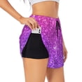 thumbnail image 3 of Lsque Purple Glitter Printed Women's Running Shorts with Liner Pockets,Elastic Quick Dry Workout Athletic Gym Yoga Shorts,Womens High Waist Shorts-, 3 of 9
