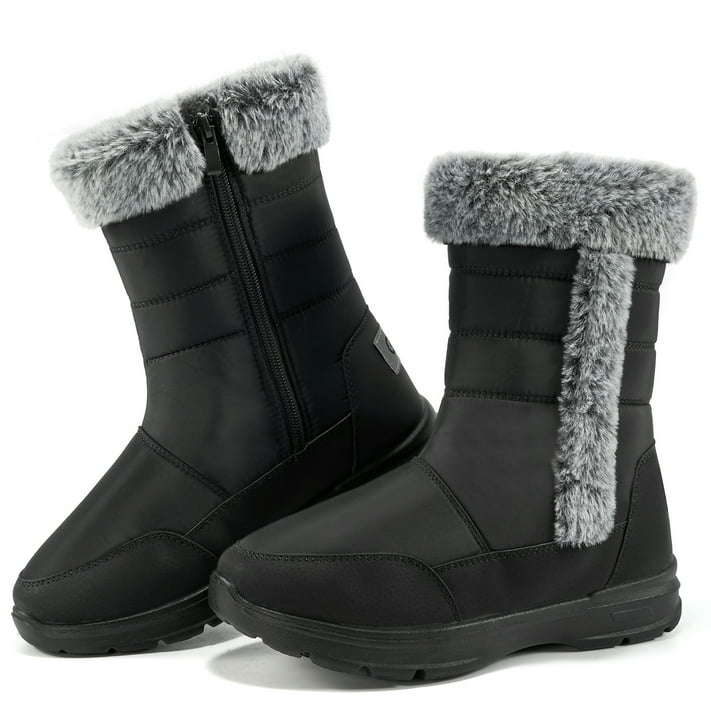 Women's Mid Calf Waterproof Winter Snow Boots Warm Faux Fur Lined