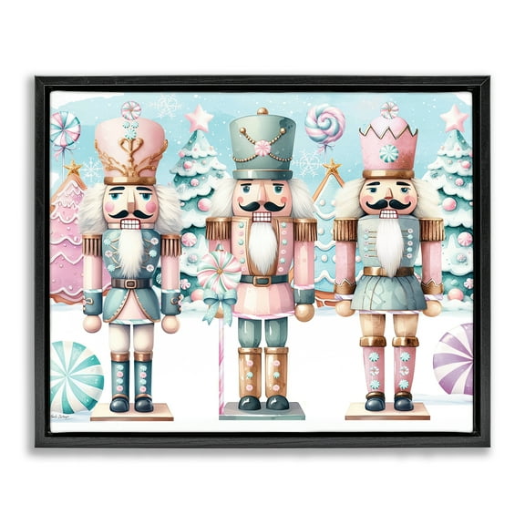 Stupell Industries Pastel Nutcracker Trio Holiday Painting Black Floater Framed Art Print Wall Art, 21 x 17