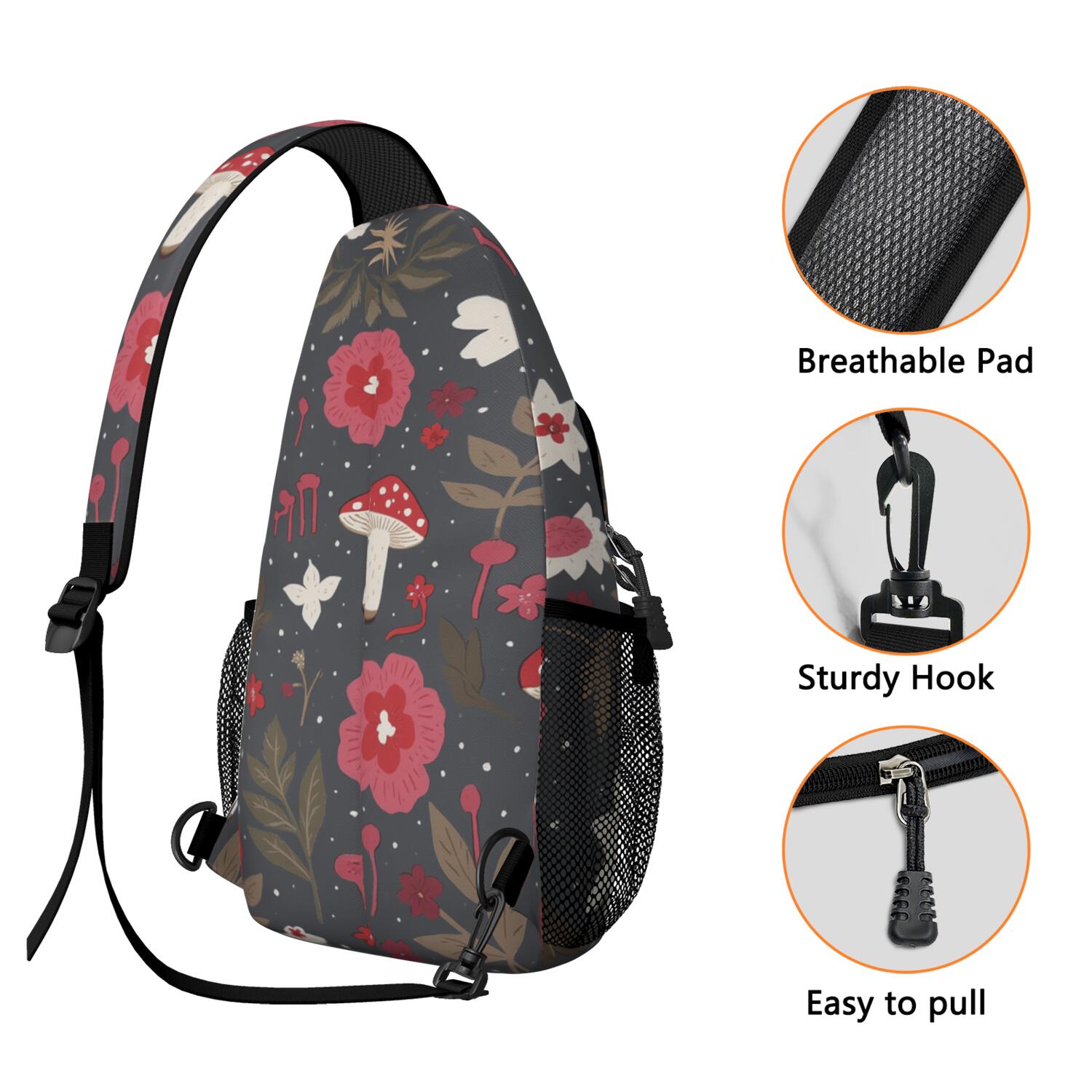 Mushroom Sling Bag for Women Men Hiking Sling Backpack Backpack Purse for Traveling Office Hiking Sling Pack Trendy Sling Backpack