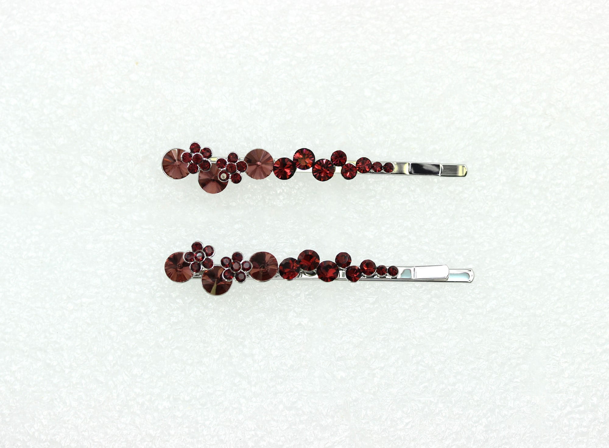 Faship  A Pair Of Burgundy Premium Rhinestone Crystal Floral Hair Clips Pins 2 Pcs