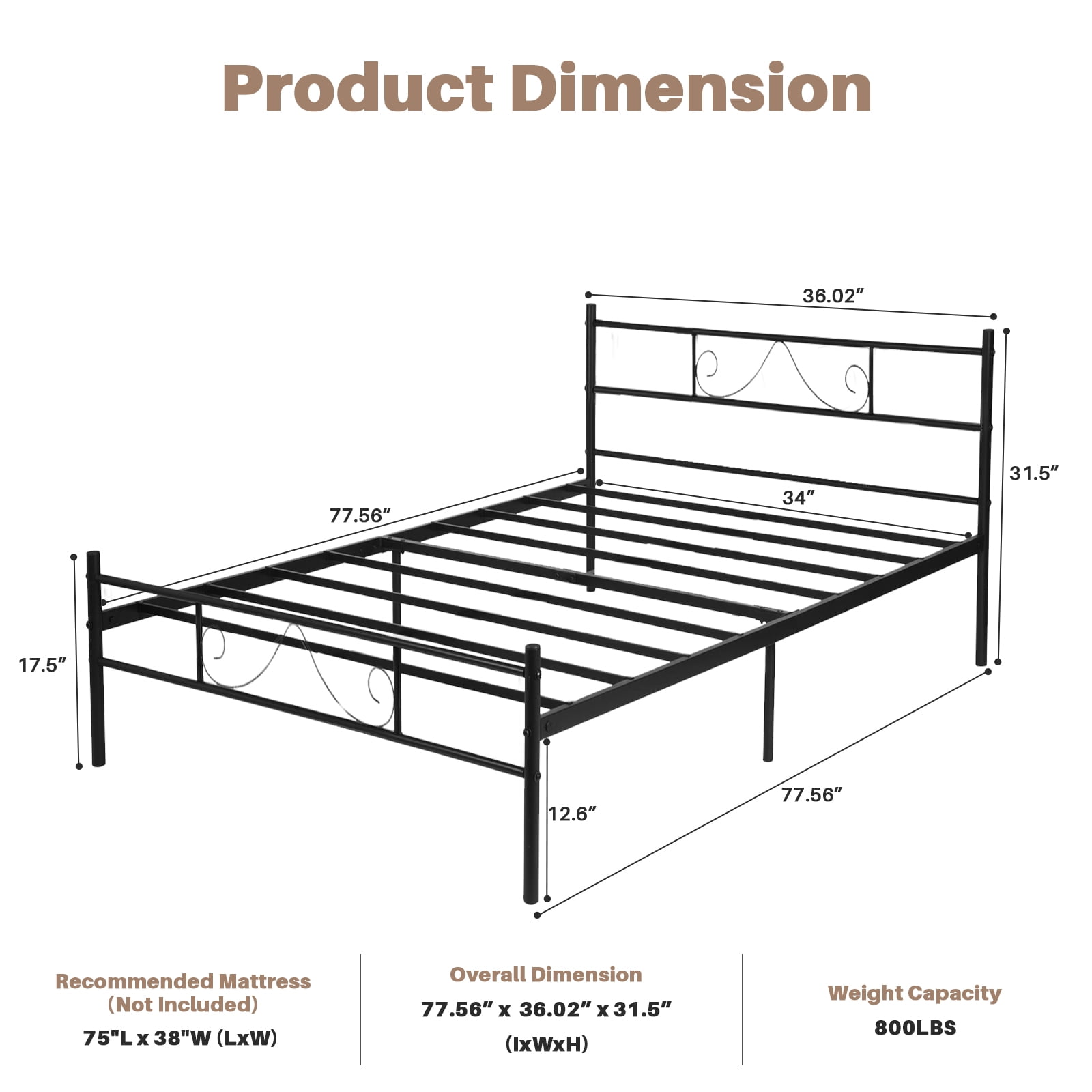 Twin Size Bed Frame, 11.2" Height Classic Metal Bed Frame with Under Bed Storage/No Box Spring Needed,Black