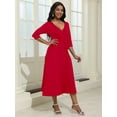 thumbnail image 6 of KISSMODA Midi Dresses for Women Casual 3/4 Sleeve Wrap Dress Plus Size Curvy Cocktail Dresses with Pockets, 6 of 7