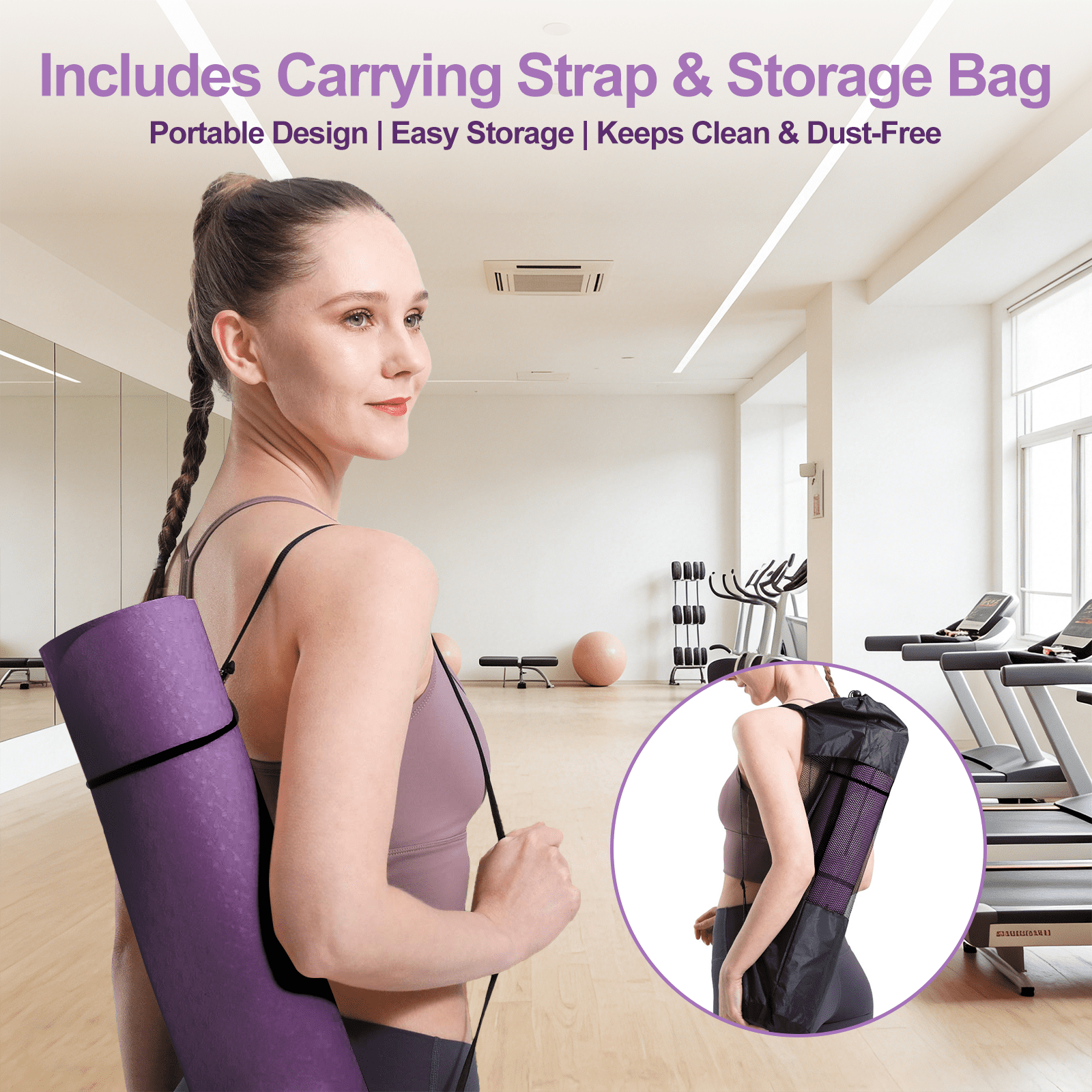 Cshidworld Yoga Mat, 6mm Thick Eco-Friendly TPE Exercise Mat with Carrying Strap and Storage Bag, Non-Slip Workout Mat for Yoga, Gym and Floor Exercises, 72" x 24"