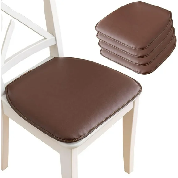 OQOPO PU Leather Dining Chair Pad with Ties Shape Non-Slip Kitchen Chair Pad Dining Room Seat Cushion 43 * 40cm 1/2/4 Packs (Color : Brown,Size : 4packs)