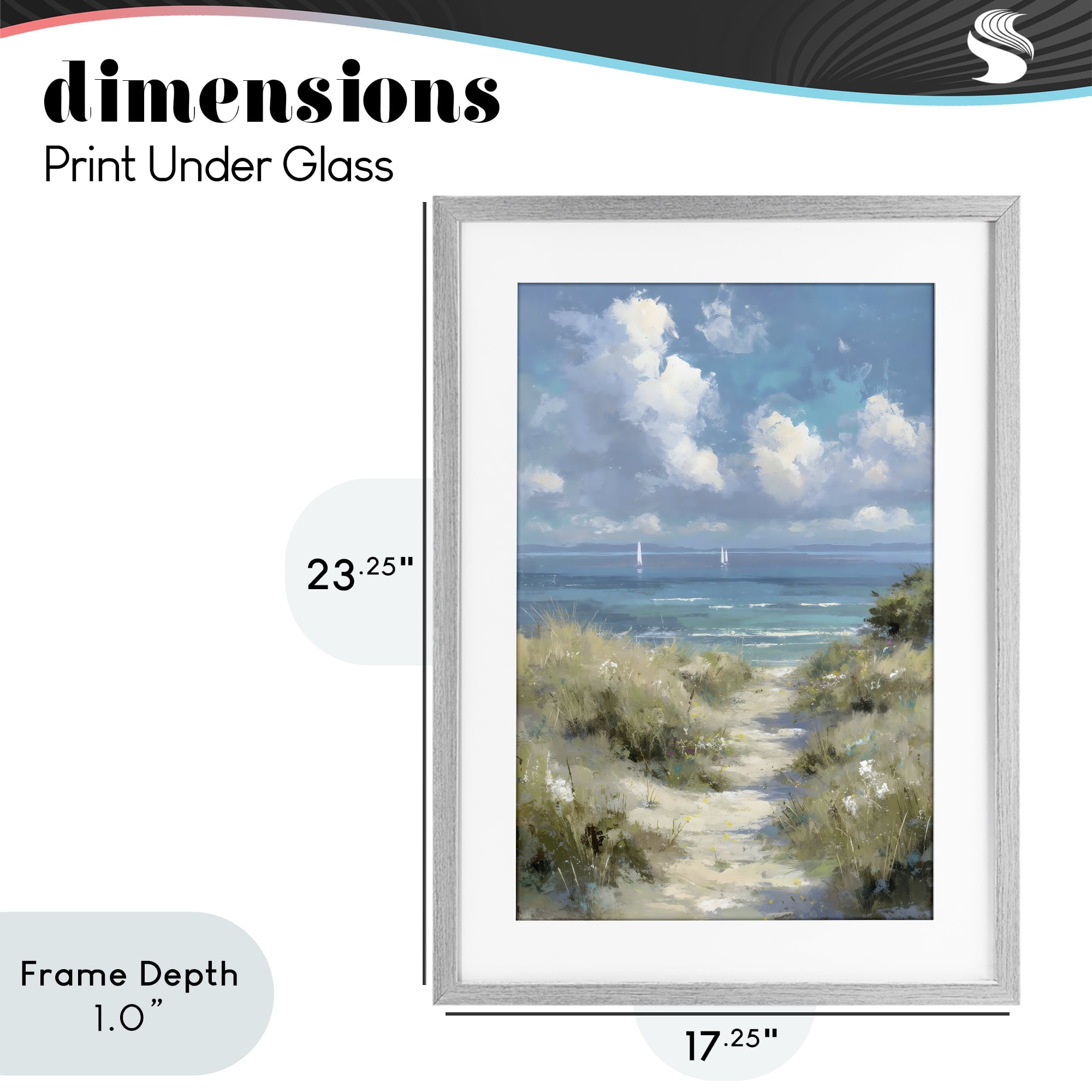Stupell Industries Impressionist Clouds over Beach Path Gray Framed Print Under Glass, design by Petal Prints Design