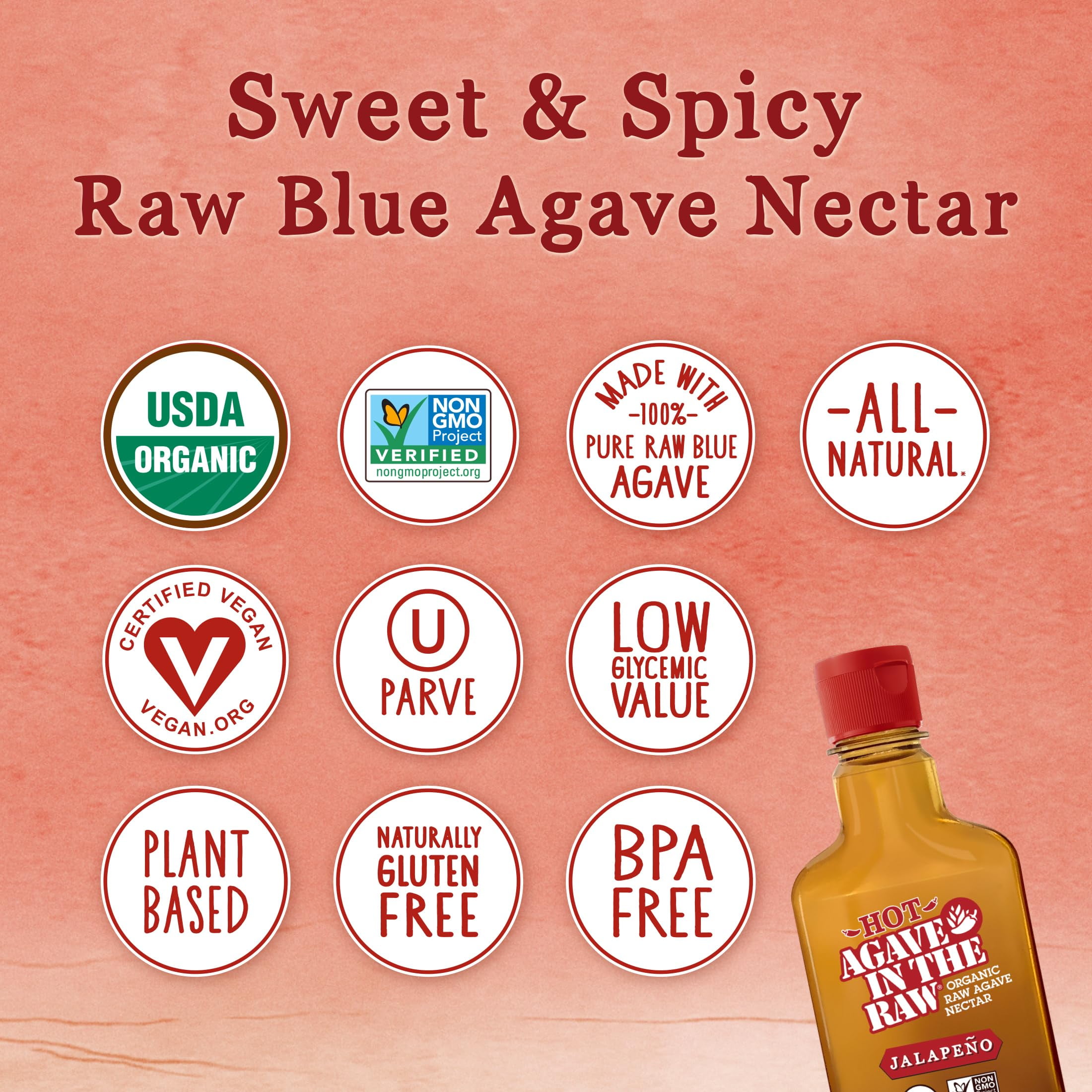 Hot Agave In The Raw Organic Raw Blue Agave Nectar w/Jalapeno | Sweet &  Spicy Syrup for Drinks, Pizza, Cocktails, mocktails, or marinades | Low  Carb, ...