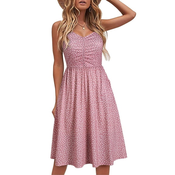 Casual Dresses for Women Sleeveless Cotton Summer Beach Dress A Line Spaghetti Strap Sundresses with Pockets,XL