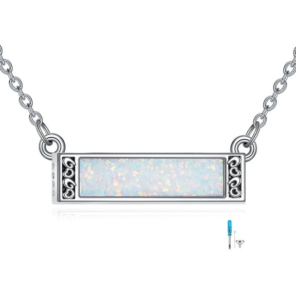 Opal Urn Necklace for Ashes for Women 925 Sterling Silver Bar Cremation Jewelry Opal Ashes Necklace