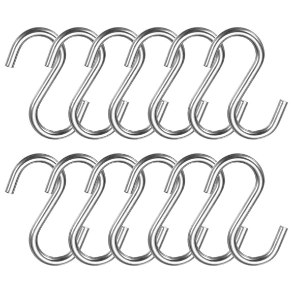 12pcs S Hooks 1.9" Metal Hanging S Shaped Hooks Small S Hanger Closet Rod Hooks for Hanging Kitchen Utensils Cups Plants Jewelry Jeans Clothes Towels Tools Silver