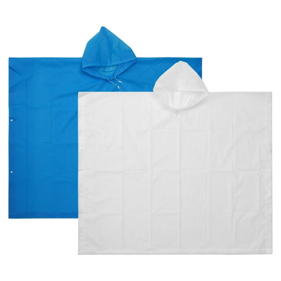Uxcell Rain Ponchos, 2 Pack Waterproof Raincoats with Hood, Reusable EVA Rain Jackets for Outdoor, Blue, White