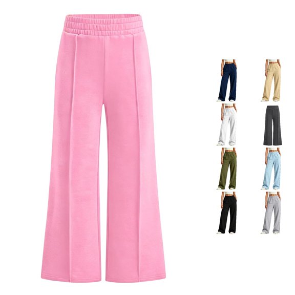 GobdXE Girls Elastic Waist Wide Leg Sweatpants Solid Casual Back to School Daily Trousers Pink,15-16 Years