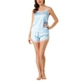 thumbnail image 2 of INSPIRE CHIC Women's Lace Cami Shorts Pjs Sleepwear V Neck Camisole Satin Pajamas Set XS-XXL Blue X-Large, 2 of 7