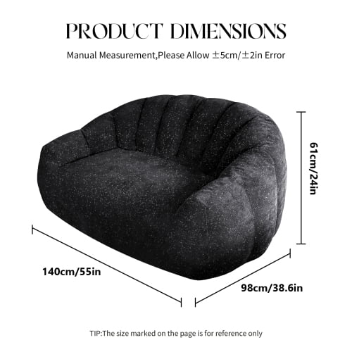 Bear Paw Sofa, Oversized Bean Bag Chair with Armrest, Shiny Silver Thread Faux Fur Plush, Filler Included, Ergonomic Comfy Seating for Living Room, Bedroom & Lounge, Black