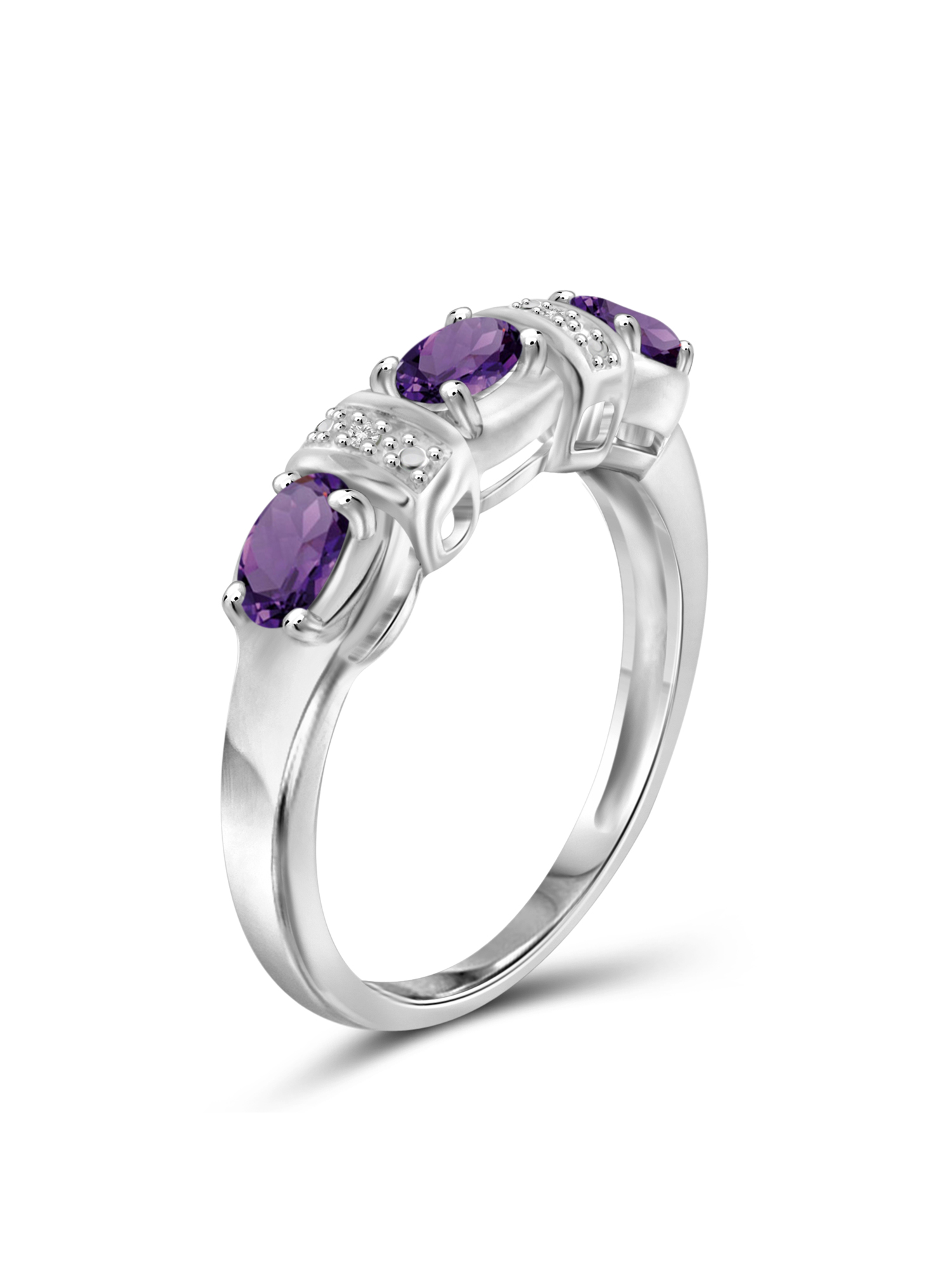 JewelersClub Amethyst Ring Birthstone Jewelry – 0.70 Carat Amethyst 0.925 Sterling Silver Ring Jewelry with White Diamond Accent – Gemstone Rings with Hypoallergenic 0.925 Sterling Silver Band