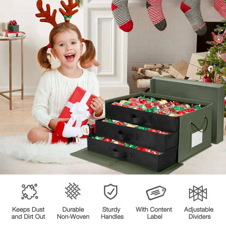 Holiday Cheer Premium Christmas Ornament Storage with 8 Tray - Christmas Storage Container with Dividers Perfect for Holiday Decorations - Fits 128