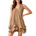 thumbnail image 6 of QUNYINEY Mini Sundresses for Women Plus Size Sleeveless A Line Casual Summer Tank Dress V Neck Solid Ruffle Loose Fit Dresses, 6 of 7
