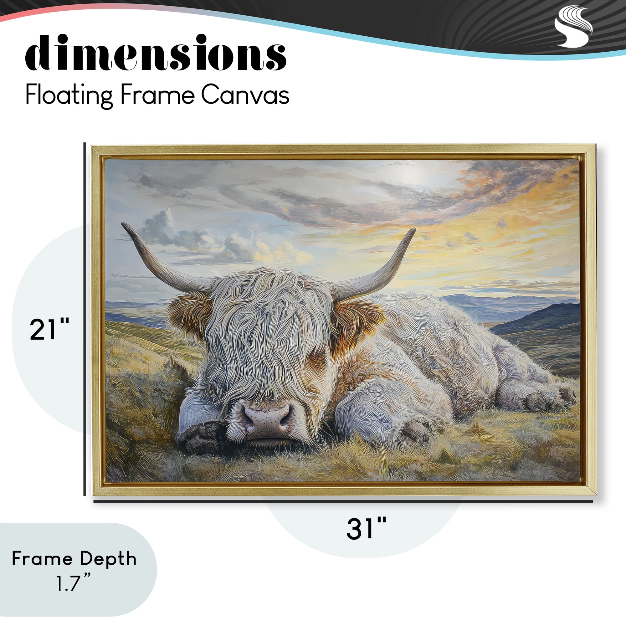 Stupell Industries Sleeping Highland Cow Pastoral Gold Framed Floater Canvas Wall Art, design by The Wands Want