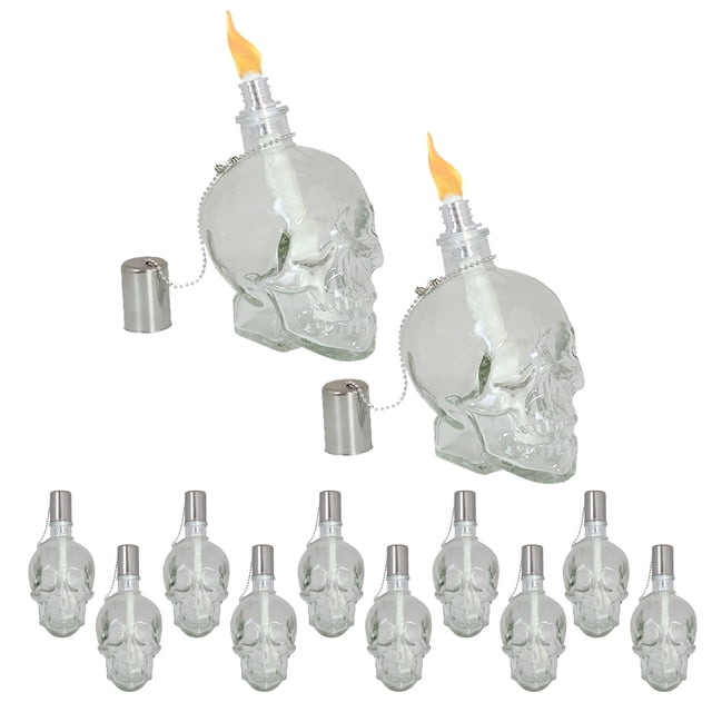 Sunnydaze Grinning Skull Glass Tabletop Torches - Clear - 16-Pack