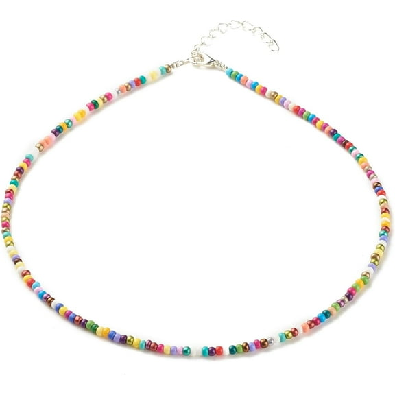 5pcs Glass Seed Beaded Necklace Summer Jewelry for Women Colorful 15.94 inch(40.5cm)