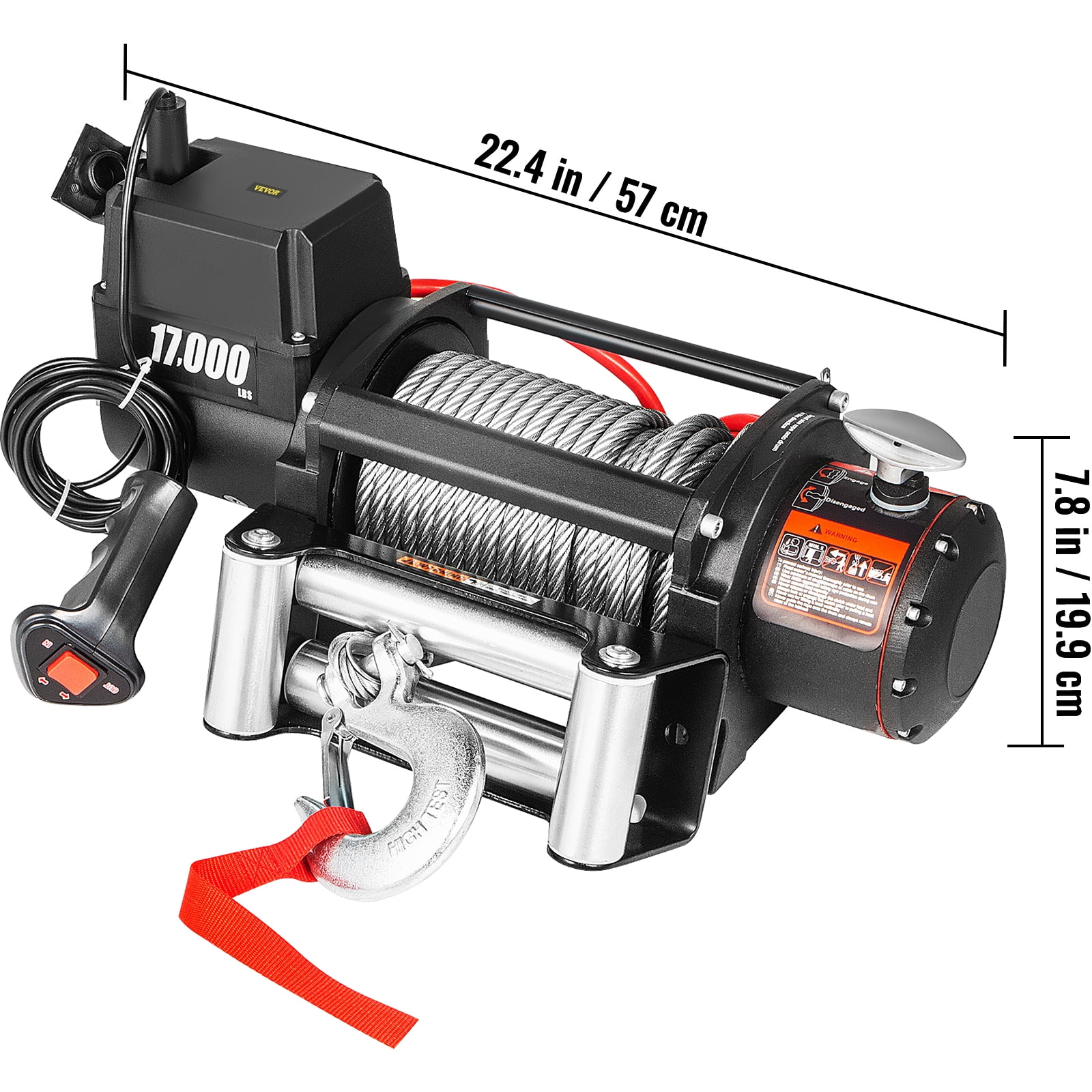 VEVOR Electric Winch, 12V 18,000 lb Load Capacity Steel Rope Winch, IP67  7/16” x 85ft
