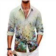 thumbnail image 1 of Camisa de hombre con estampado creativo de color, informal, para exteriores, con solapa, manga larga, botones, novedad de, 1 of 6