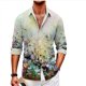 thumbnail image 1 of Camisa de hombre con estampado creativo de color, informal, para exteriores, con solapa, manga larga, botones, novedad de, 1 of 6