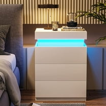 Afuhokles LED Nightstand with Charging Station 3 Drawers, Bedside Table for Bedroom, White
