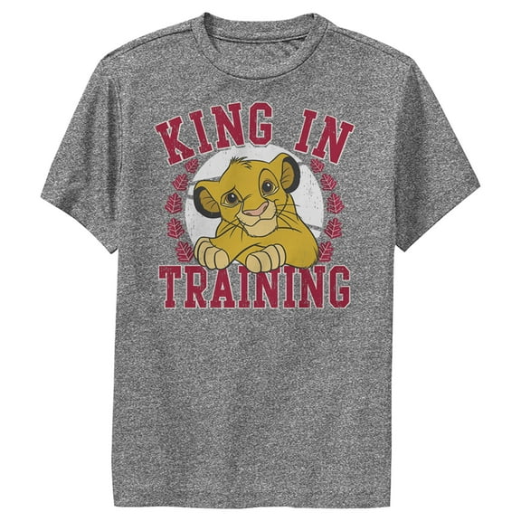 Boy's Lion King Simba King in Training Performance Graphic Tee Charcoal Heather Large