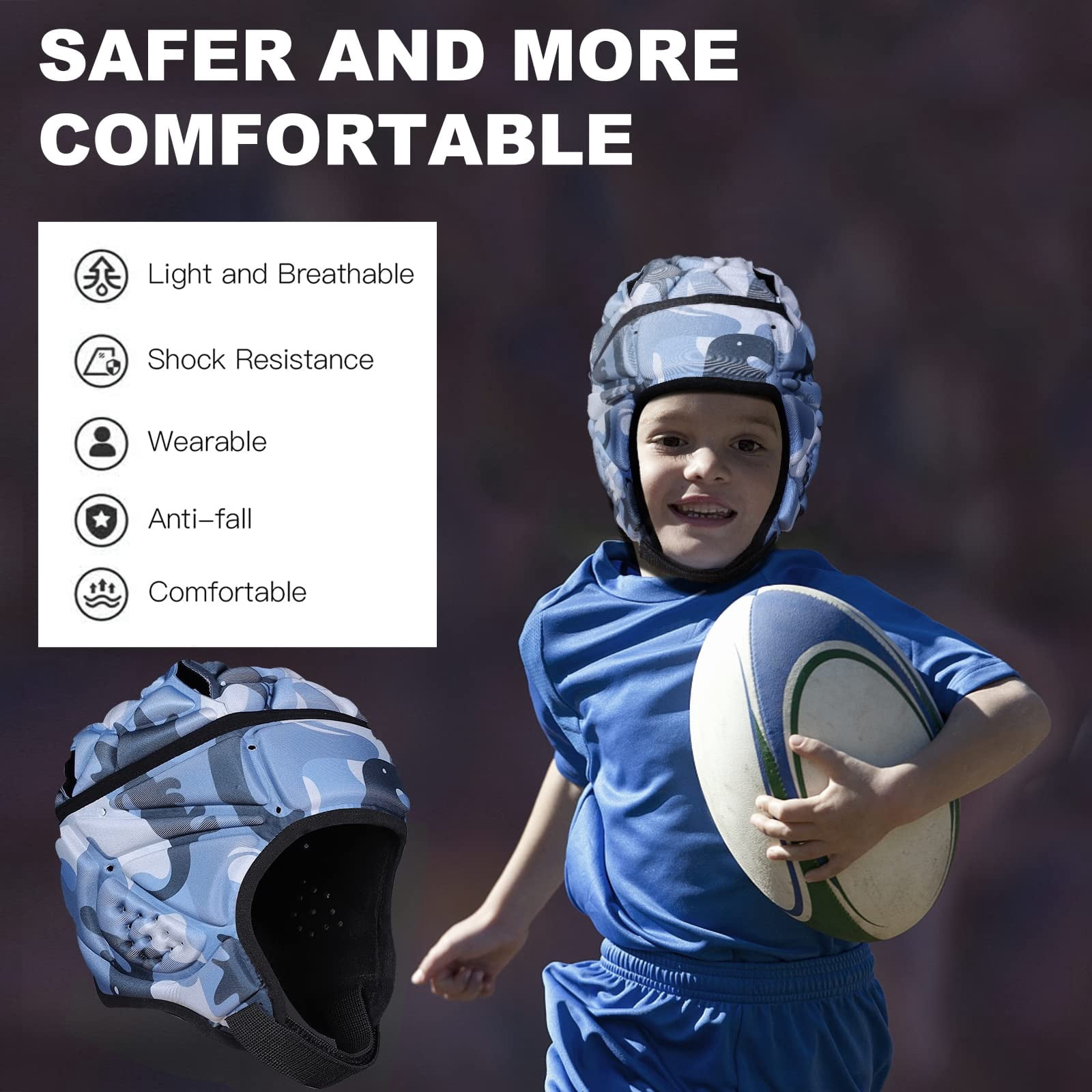 TUOY Football Helmet Multi-Color Soft Helmet Flag Football Rugby Soft Shell Helmet Soccer Headgear Protection for Youth Adults