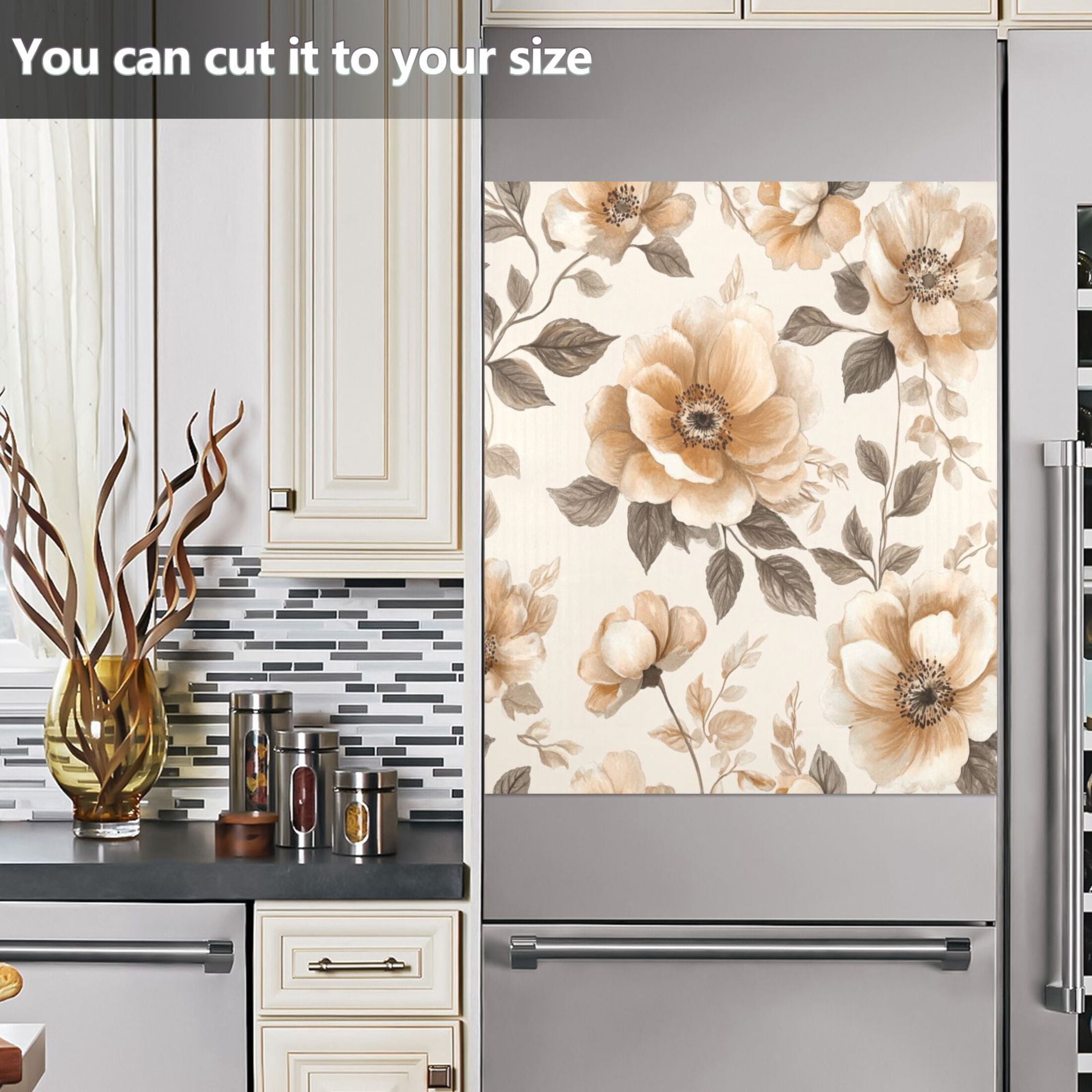 Dishwasher Magnetic Sticker 23x26 Inch Refrigerator Magnetic Sticker Washing Machine Magnetic Sticker Kitchen Panel Magnetic Sticker Home Decor Beautiful Silver Flowers