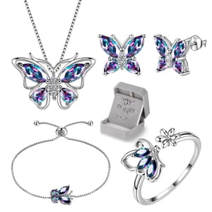 Juwaliy Rainbow Mystic Topaz Butterfly Jewelry Set