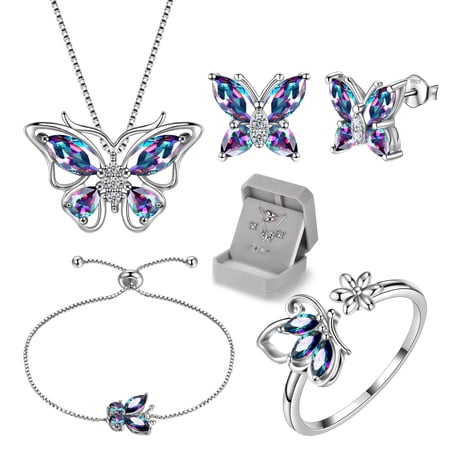 Juwaliy Rainbow Mystic Topaz Butterfly Jewelry Set