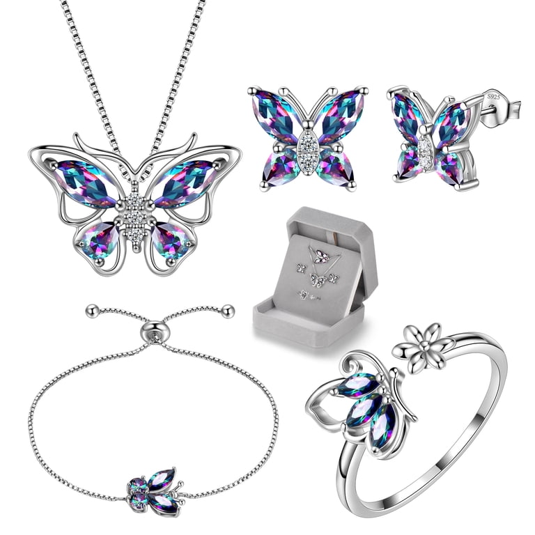 Juwaliy Rainbow Mystic Topaz Butterfly Jewelry Set photo 1